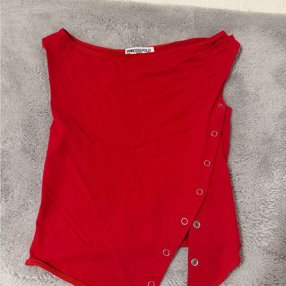 Princess Polly Red Asymmetric Snap-Trim Tank Top